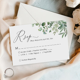 Eenvoudig Script Greenery Eucalyptus Foliage Wedde RSVP Kaartje