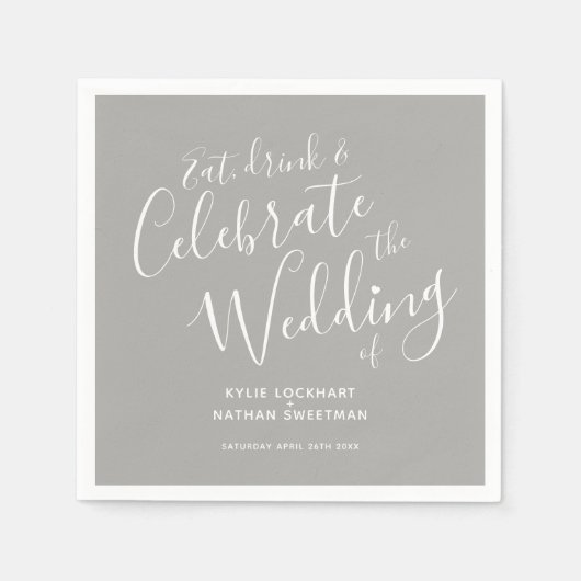 Eenvoudig script grijs en witbruiloft servetten (Voorkant)