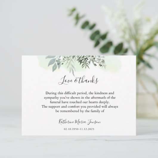 Eenvoudig script groen sympathie begrafenis bedankkaart (Staand voorkant)