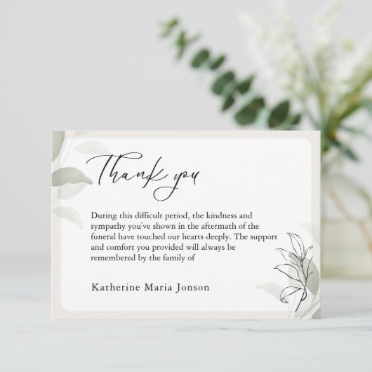 Eenvoudig script groen sympathie begrafenis bedankkaart (Staand voorkant)
