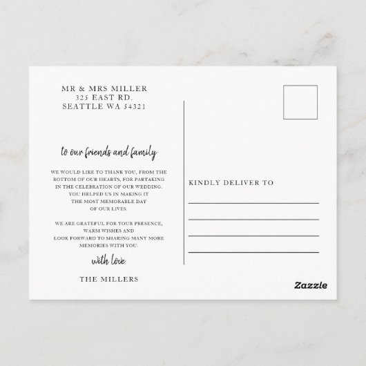 Eenvoudig script handgeschreven bruiloft Hartelijk Briefkaart (Achterkant)