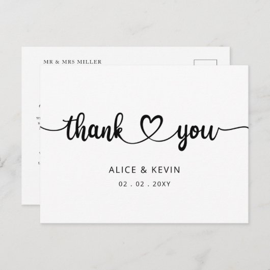 Eenvoudig script handgeschreven bruiloft Hartelijk Briefkaart (Voorkant / Achterkant)