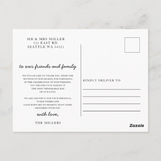 Eenvoudig script handgeschreven bruiloft Hartelijk Briefkaart (Achterkant)