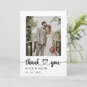 Eenvoudig script handgeschreven foto-bruiloft bedankkaart (Staand voorkant)