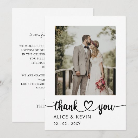 Eenvoudig script handgeschreven foto-bruiloft bedankkaart (Voorkant / Achterkant)
