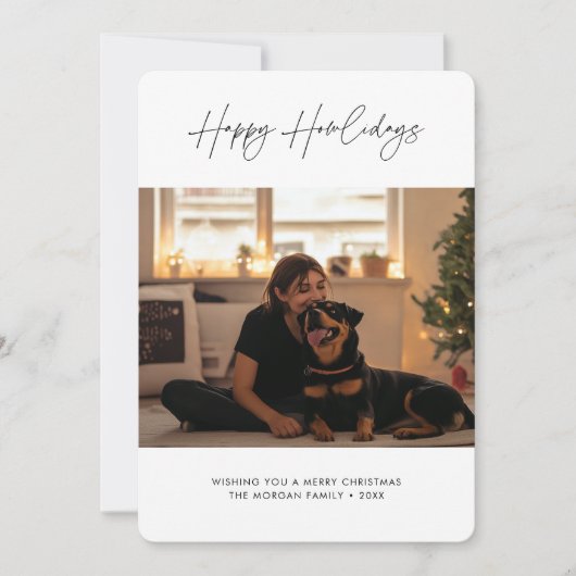 Eenvoudig script Happy Howlidays Christmas Dog Pho Feestdagenkaart (Voorkant)
