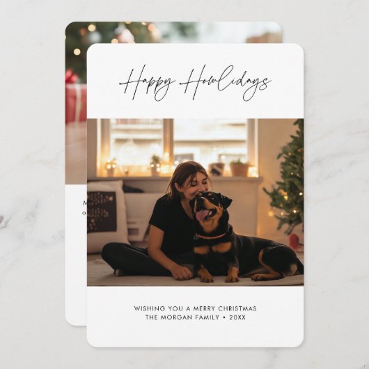 Eenvoudig script Happy Howlidays Christmas Dog Pho Feestdagenkaart (Voorkant / Achterkant)