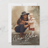 Eenvoudig script Happy New Year 3 Foto Feestdagenkaart (Voorkant)