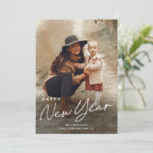 Eenvoudig script Happy New Year 3 Foto Feestdagenkaart (Staand voorkant)