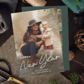 Eenvoudig script Happy New Year 3 Foto Feestdagenkaart