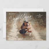 Eenvoudig script Happy New Year 3 Foto Feestdagenkaart (Voorkant)