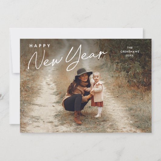 Eenvoudig script Happy New Year 3 Foto Feestdagenkaart (Voorkant)