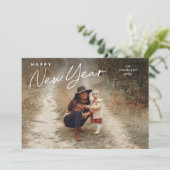 Eenvoudig script Happy New Year 3 Foto Feestdagenkaart (Staand voorkant)