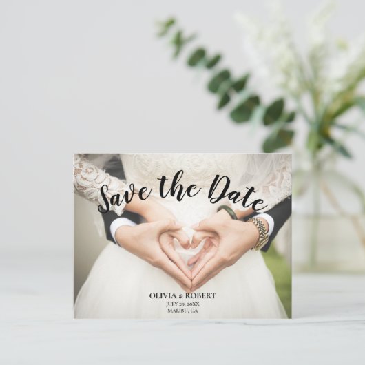 Eenvoudig script - hart Opslaan Datum Briefkaart (Staand voorkant)