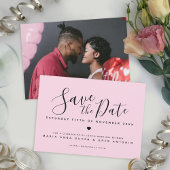 Eenvoudig script hart zwart op roze foto bruiloft save the date