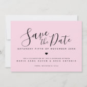Eenvoudig script hart zwart op roze foto bruiloft save the date (Voorkant)