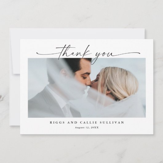 Eenvoudig script Horizontal 1 foto bruiloft Bedankkaart (Voorkant)