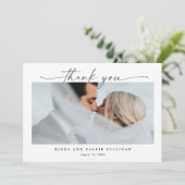 Eenvoudig script Horizontal 1 foto bruiloft Bedankkaart (Staand voorkant)