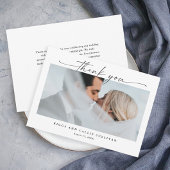 Eenvoudig script Horizontal 1 foto bruiloft Bedankkaart