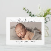 Eenvoudig script Horizontale foto Baby Bedankkaart (Staand voorkant)