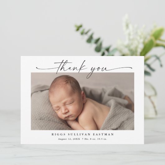 Eenvoudig script Horizontale foto Baby Bedankkaart (Staand voorkant)