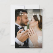 Eenvoudig script Ivory Dark Blue met Photo Wedding Bedankkaart (Voorkant)