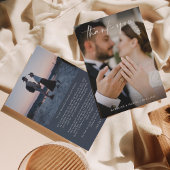 Eenvoudig script Ivory Dark Blue met Photo Wedding Bedankkaart