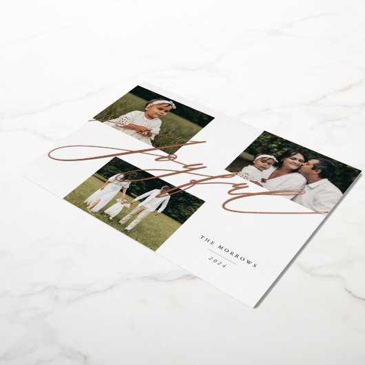 Eenvoudig script Joyful Greeting 3 Foto Folie Feestdagenkaart (Gedraaid)