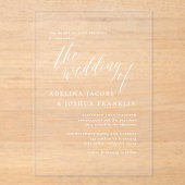 Eenvoudig script kalligrafie elegante bruiloft acryl uitnodigingen (Voorkant)