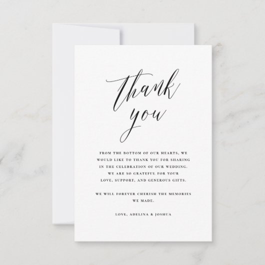 Eenvoudig script kalligrafie trouwfoto Dank u Bedankkaart (Voorkant)