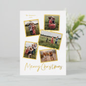 Eenvoudig script kerstfoto's Collage Gold Folie Feestdagenkaart (Staand Voorkant)