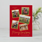 Eenvoudig script kerstfoto's Collage Gold Folie Feestdagenkaart (Staand Voorkant)