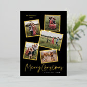 Eenvoudig script kerstfoto's Collage Gold Folie Feestdagenkaart (Staand Voorkant)