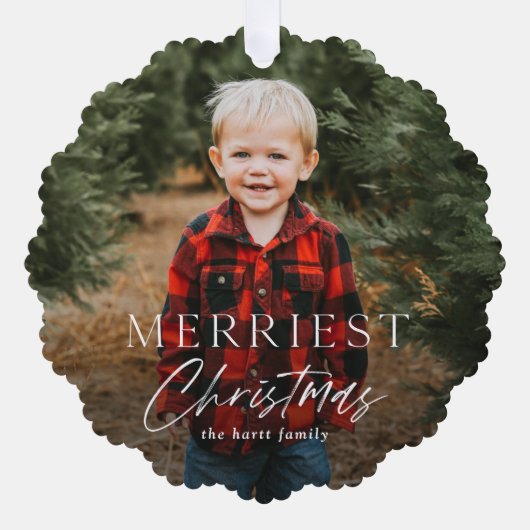 Eenvoudig script Kerstmis Foto Vakantie Ornament Kaart (Voorkant)