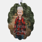 Eenvoudig script Kerstmis Foto Vakantie Ornament Kaart (Links)