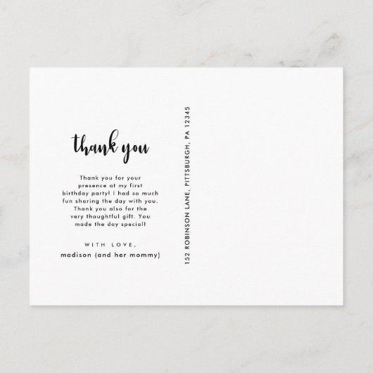 Eenvoudig script Kids Verjaardagsfoto Dank u Briefkaart (Achterkant)