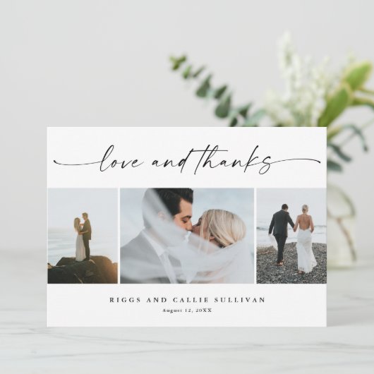 Eenvoudig Script Liefde en Bedankt 3 Foto Bruiloft (Staand voorkant)