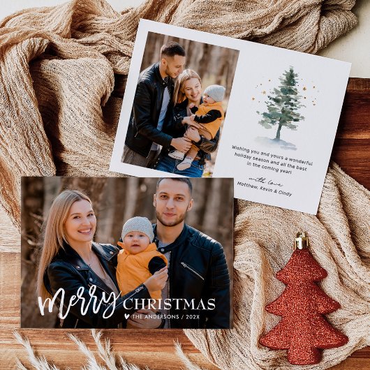 Eenvoudig Script Liefde Hart Prettig Kerstfeest 2 Feestdagenkaart