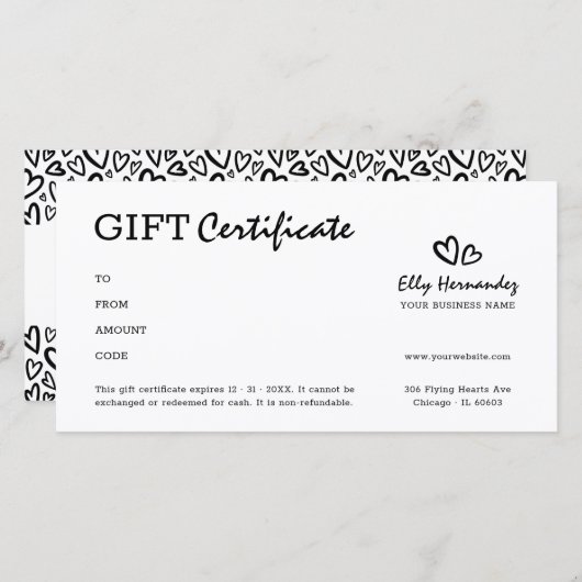 Eenvoudig Script Logo Heart Black Cadeaubon (Voorkant / Achterkant)