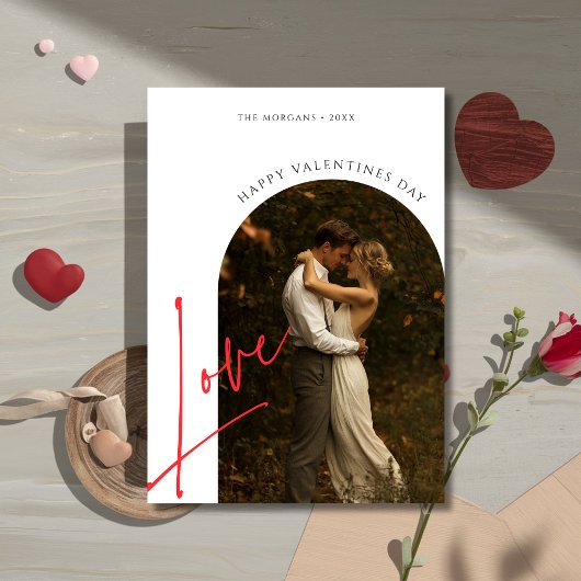Eenvoudig script Love Arch Photo Valentijnsdag Feestdagenkaart