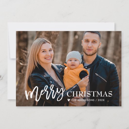 Eenvoudig script Love Heart Merry 2 Photo Feestdagenkaart (Voorkant)