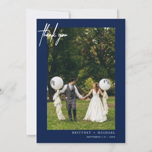 Eenvoudig script marine foto modern dank u kaart (Voorkant)