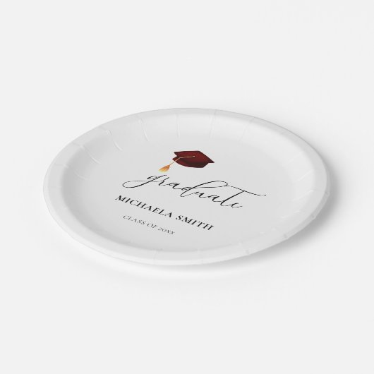 Eenvoudig script Maroon High School Afstuderen Papieren Bordje (Gekanteld)