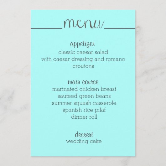 Eenvoudig Script Menu Kaart- aqua (Voorkant)