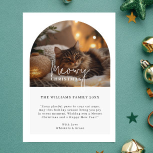 Eenvoudig script Meowy Christmas Arch Photo Cat Feestdagenkaart