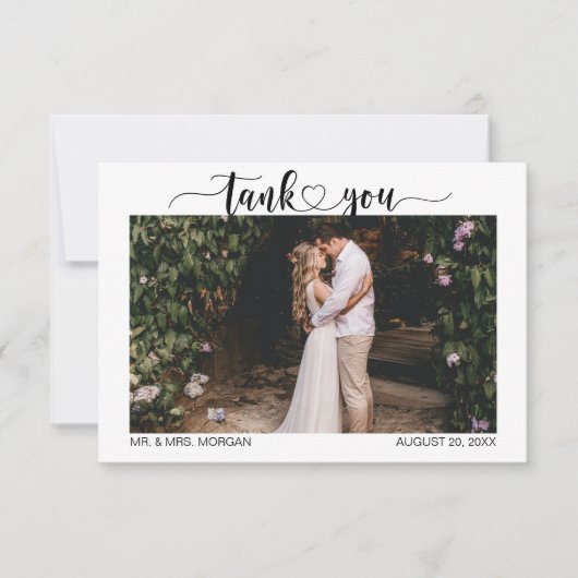 Eenvoudig script met hart en foto | Bruiloft Bedankkaart (Voorkant)