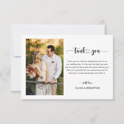 Eenvoudig script met hart en foto | Bruiloft Bedankkaart (Achterkant)