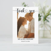 Eenvoudig script met hart en foto | Bruiloft Bedankkaart (Staand voorkant)