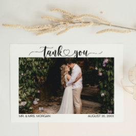 Eenvoudig script met hart en foto | Bruiloft Bedankkaart
