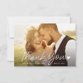 Eenvoudig script met hart foto bruiloft bedankkaart (Voorkant)
